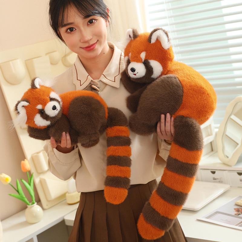 Realistic Lying  Raccoon Plush Dolls Stuffed Toys Lifelike Red Panda Pillows Animals Toys Birthday Christmas Gift