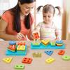 Kids' Wooden Educational Building Blocks: Four-Column Macaron Shape Recognition Set