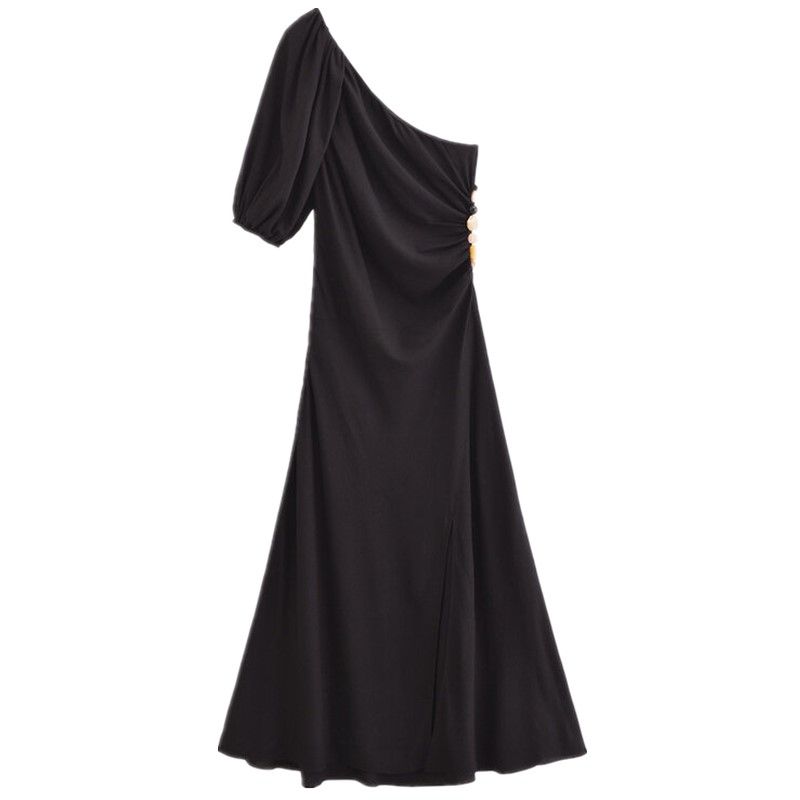 

Fashion Style 2024 Autumn New Women s Clothing Stylish Black Loose Temperament Mid-Length Dress 9878182 Black L