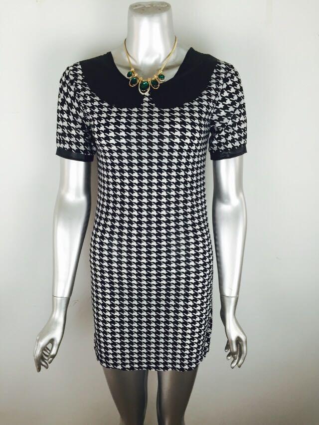 

2025 Spring/Summer Houndstooth Color-Blocked Short-Sleeve Dress XXL