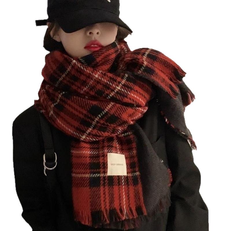 Korean version ins retro plaid scarf women's autumn and winter new versatile shawl student warm fringed scarf