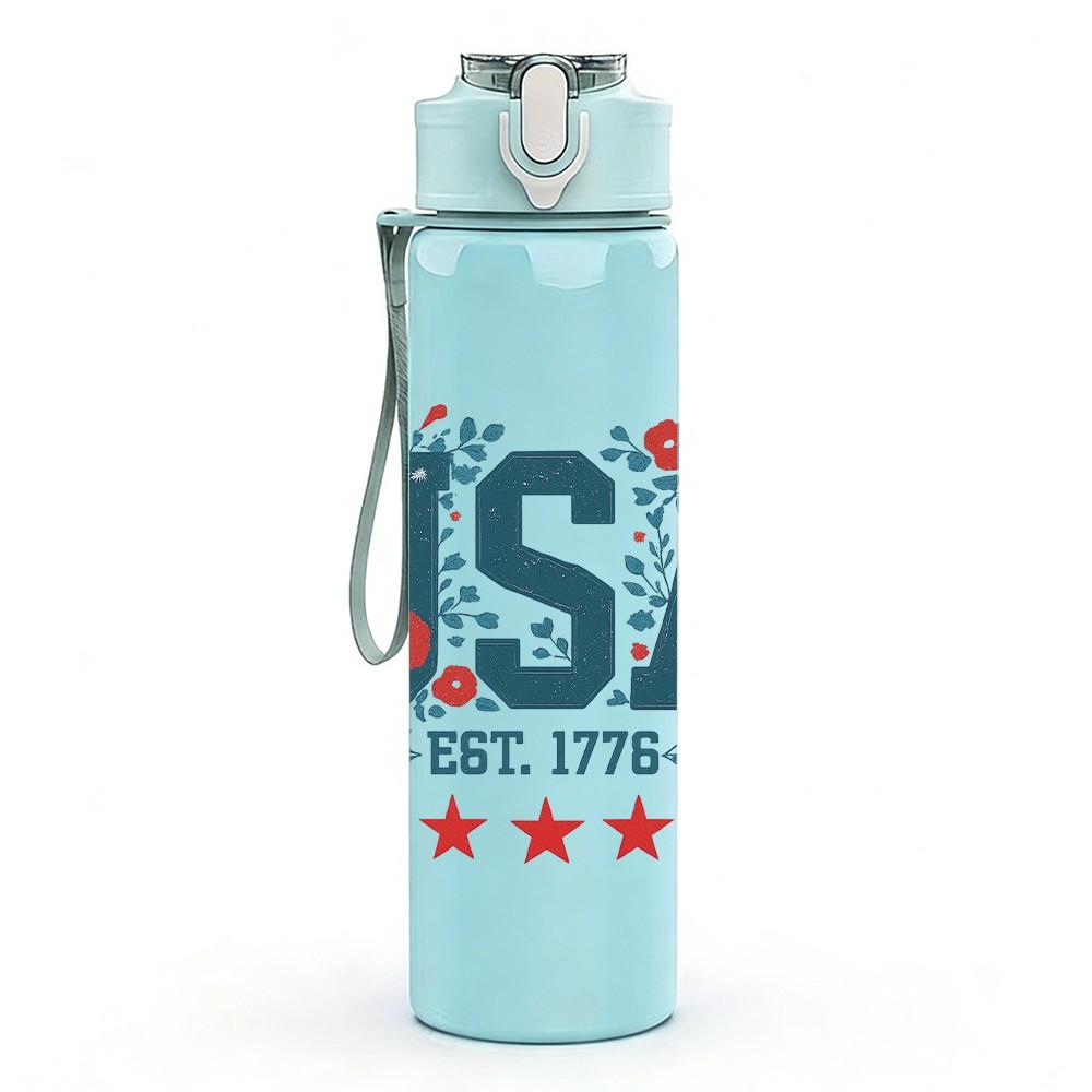1PC USA Vintage Star Letter Logo 750ml Color Plastic Sports Water Bottle Leakproof Flip Straw Lid Suitable for Sports Office Home Use