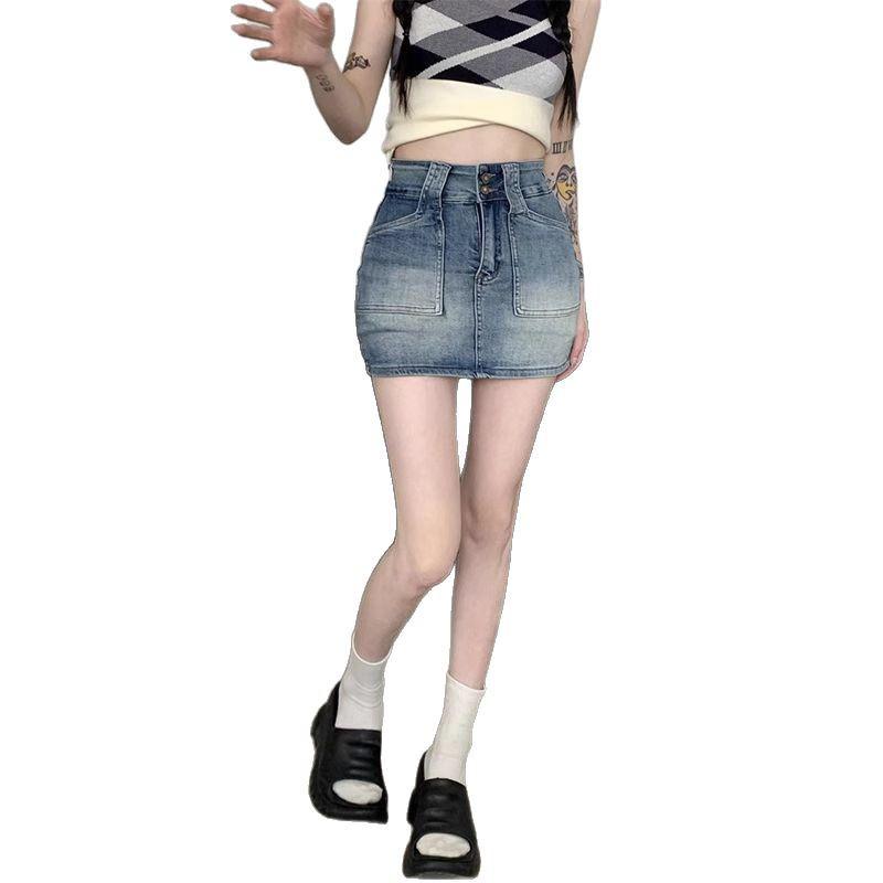 Retro Spicy Girl A-Line Midi Denim Skirt - High Waist, Plus Size for Women