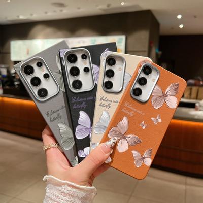Einfaches Schmetterlingsmuster TPU Weiche Matte Handyhülle für Samsung S25 S24 FE S23 Ultra S22 A16 A55 A15 A35 A54 A34 Ledertextur Stoßfeste Rückseite