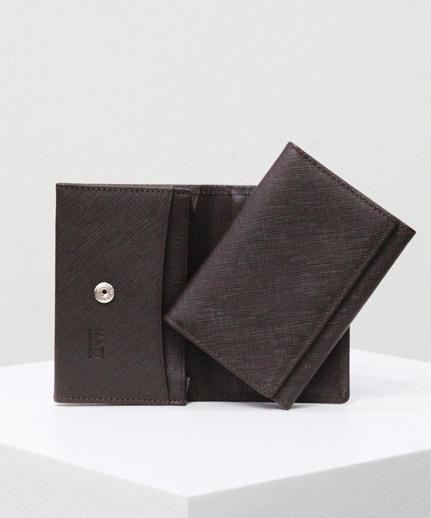 Matt Saffiano Leather Button Business Card Holder (Dark Brown) W36038