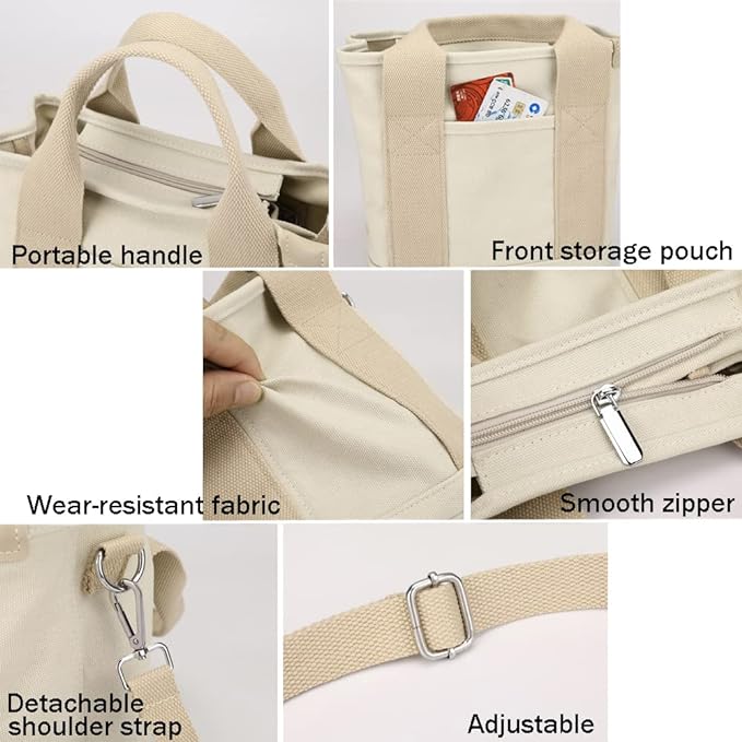 Canvas Tote Bag for Womens Multi-Pocket Handbag Fashion Crossbody Bag Shoulder Bag Hobo Bag