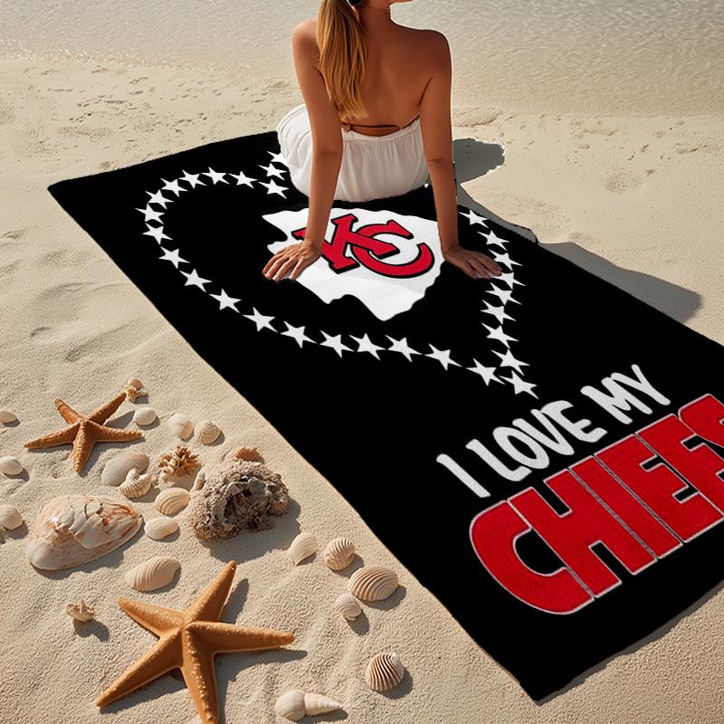 Kansas City Chiefs Pattern Microfiber Beach Towel, Lightweight And Quick-Dry, for Summer Travel, Beach Essential, Swimming Pool