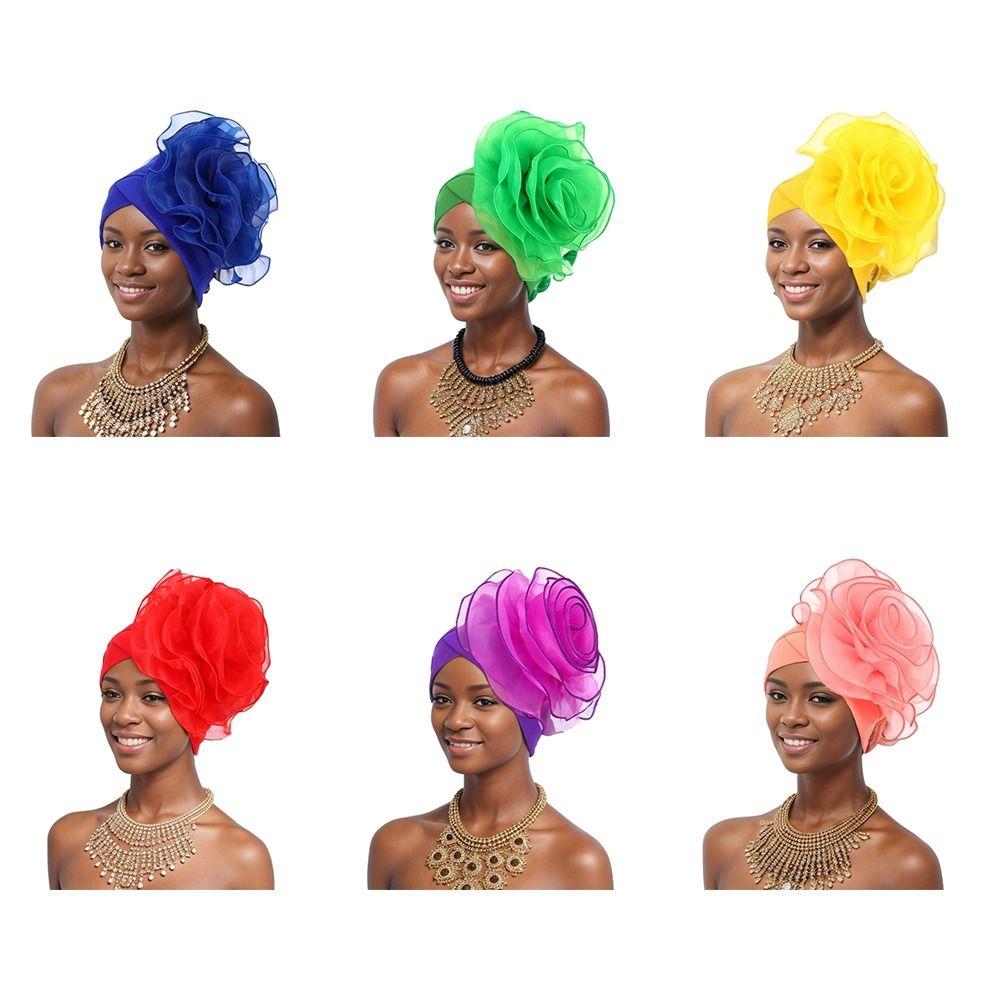 Party Headpiece Turban Cap Large Flower Beanie Cap Elegant Head Wraps Ladies