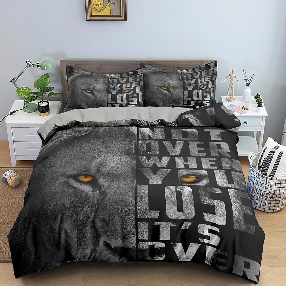 Comforter 3D Tiger King Queen White Black Wild Animal Bedding Set For Kids Teens Adults Wildlife Grey 2/3Pcs Soft