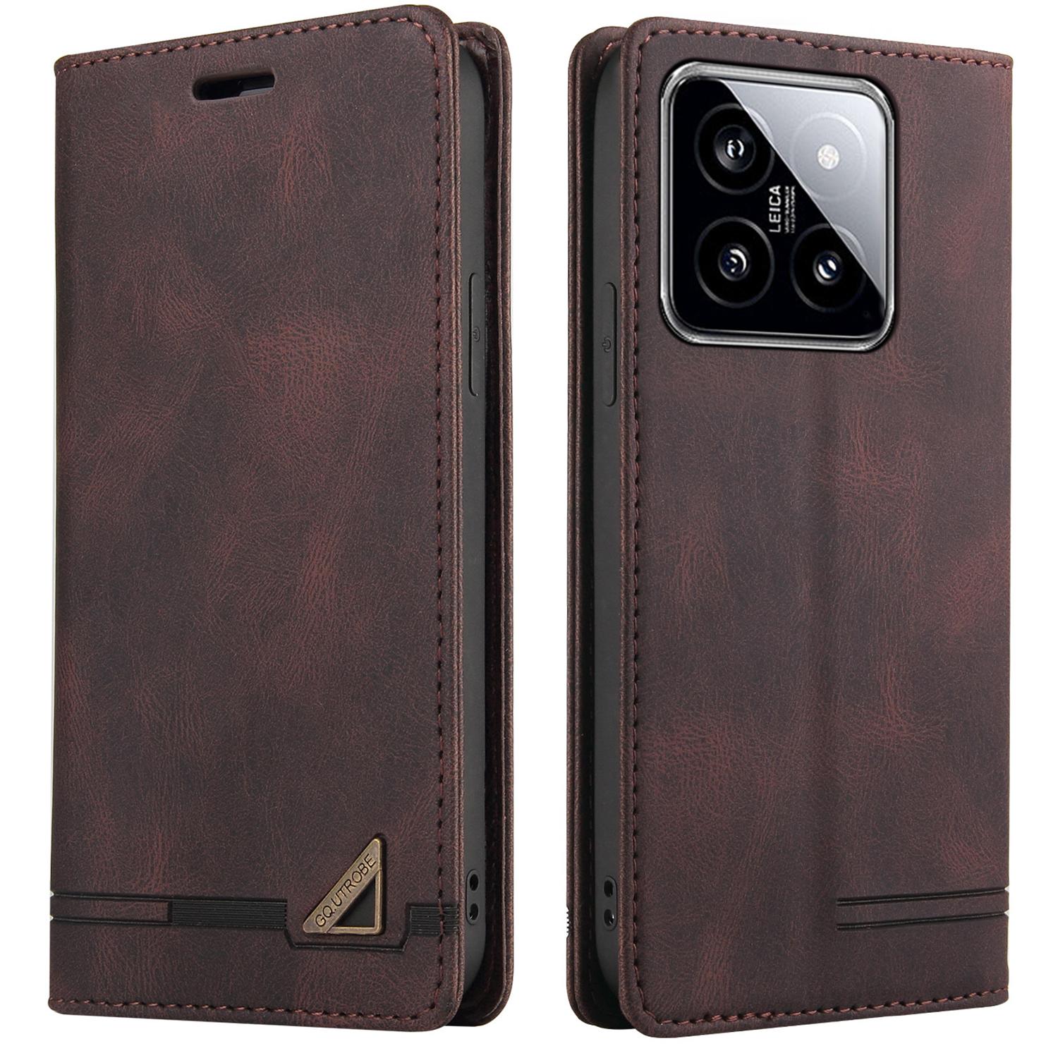 

Серія GQ.UTROBE 008 Чохол для Xiaomi 14 з RFID-блокуванням, відкидна кришка з ПУ шкіри+ТПУ Coffee