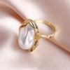 2025 Vintage White Imitation Pearl Open Rings For Women Korean Gold Color Starfish Pearl Adjustable Rings Jewelry Accessory
