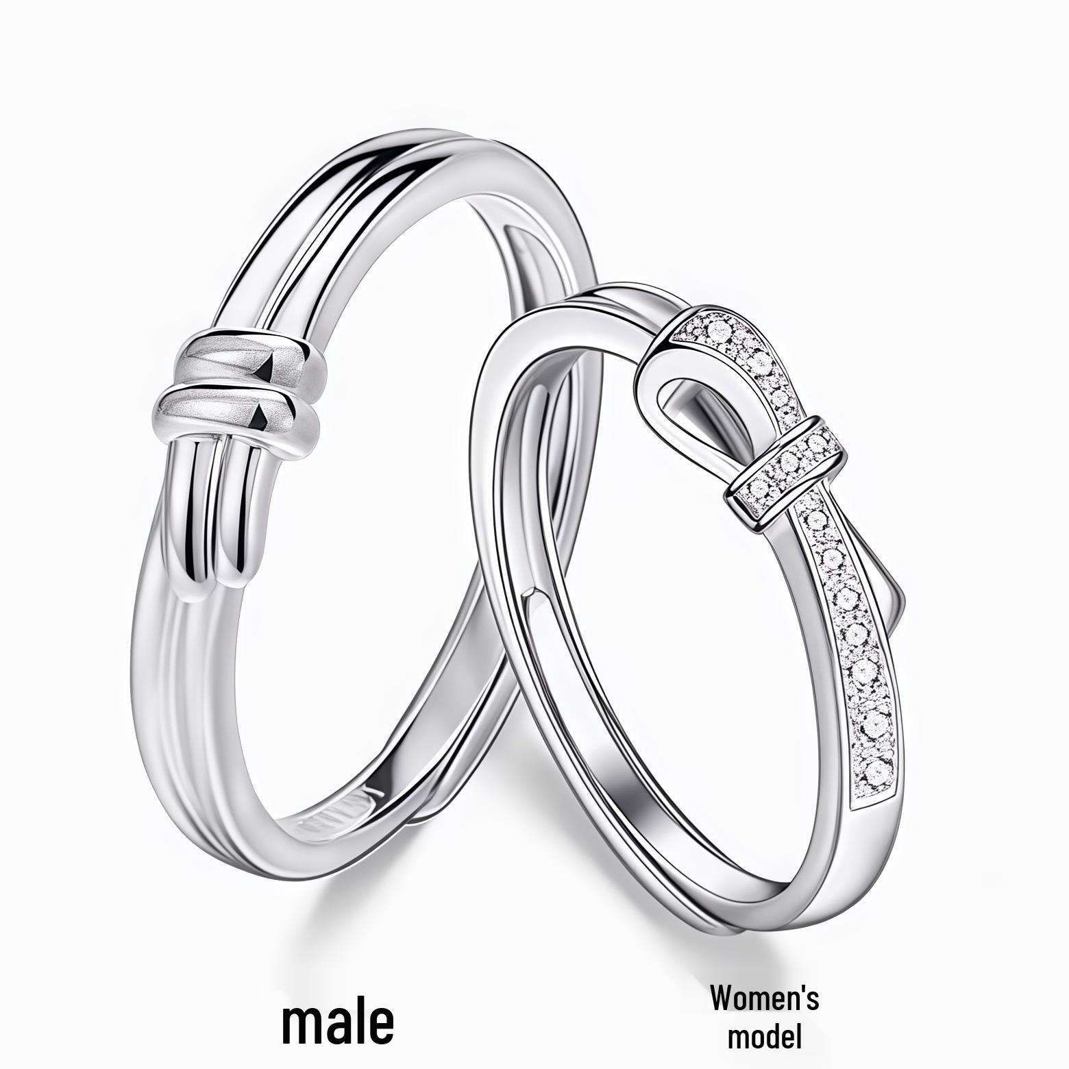 Sterling Silver Lively Knot Love Couple Ring Set - Adjustable, High-End Luxury Feel for Men and Women. Adjustable