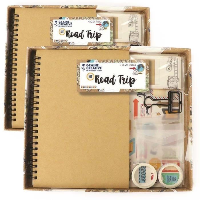 Kit carnet de voyage - GRACRE - 20 x 14 cm - 60 pages - 111 stickers - 4 enveloppes transparentes