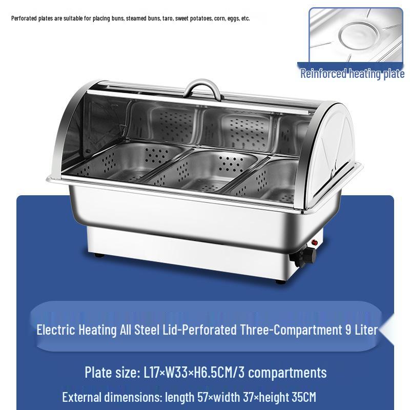 Stainless Steel Electric Chafing Dish with Visible Flip-Top for Buffet & Breakfast