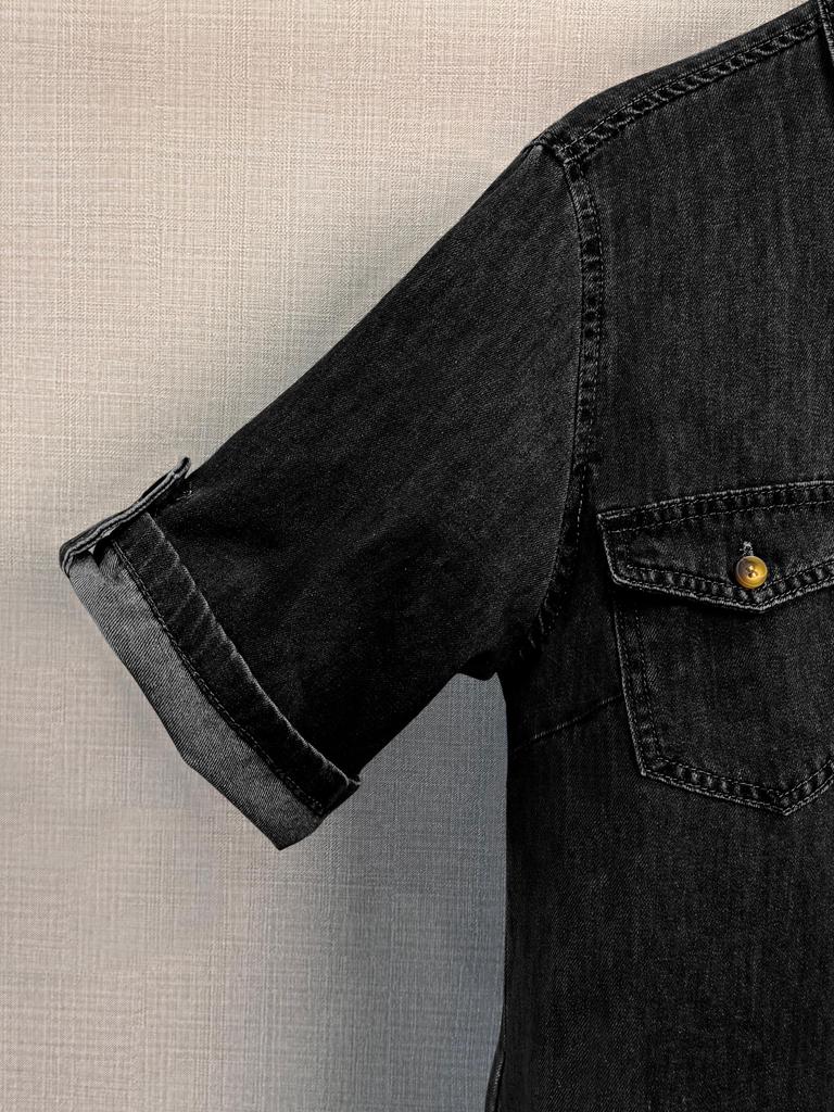 Women's Summer Short Sleeve Denim Shirt Dress Business Casual Button Down Midi Long Jean Dress