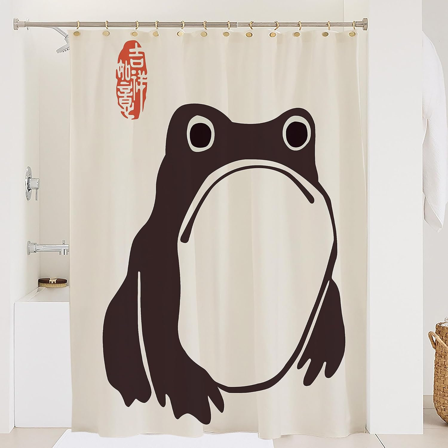 

Indifferent Frog Shower Curtain Ink Cute Funny Asian Style Traditional Waterproof Fabric Shower Curtain Cool Bathroom W90xH180cm