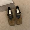 French Mary Jane shoes soft leather Japanese retro suede square head with skirt single shoes large size women's shoes 41-43
