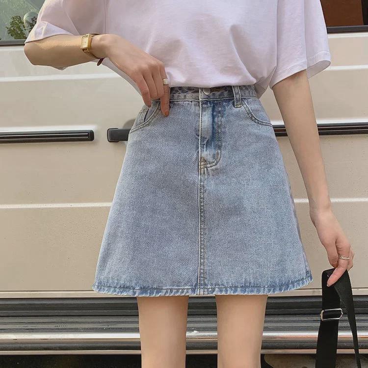 Sommer 2026 High-Waist A-Linien Denim Midi-Rock für weibliche Studenten - Trendiger lässiger Hüftbetonter Stil