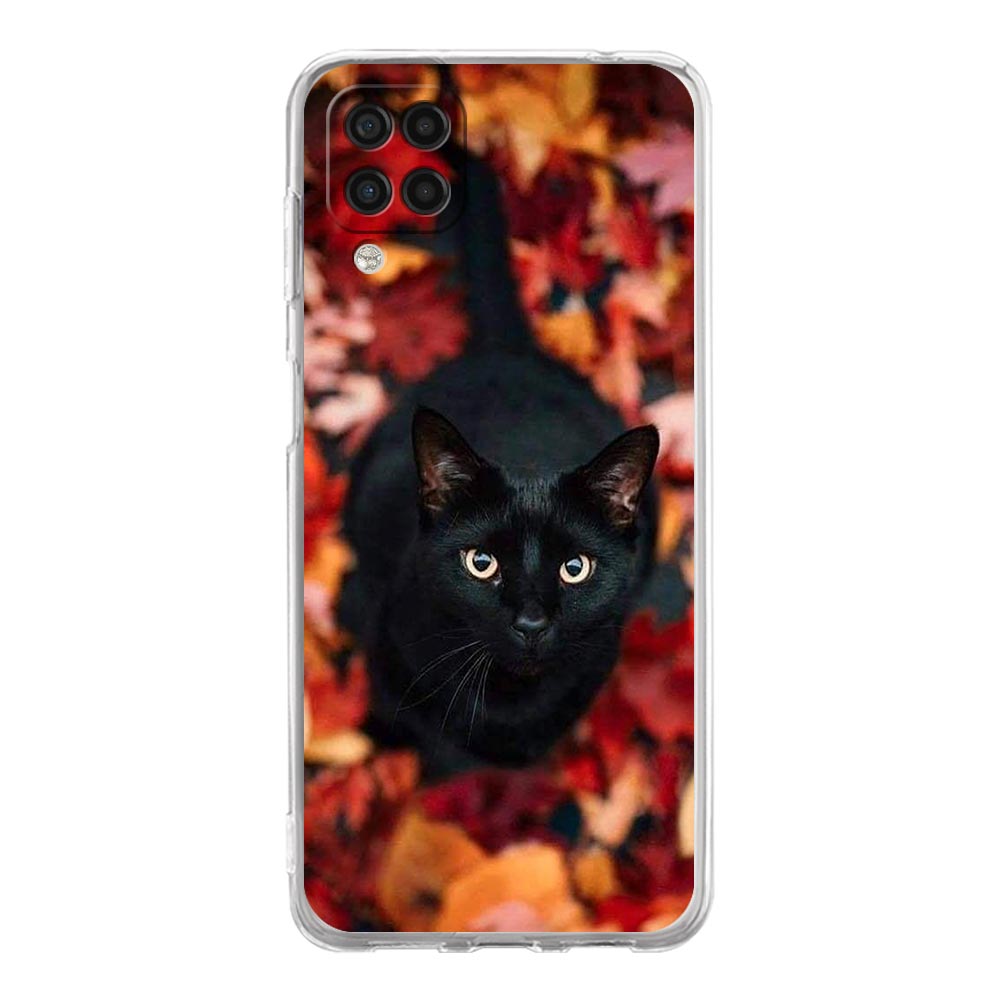 Case For Samsung Galaxy A13 A23 A33 A53 A73 5G A51 A71 A21S A12 A11 A31 A41 A03s A52 A32 A22 Clear Cover Black Cat Staring Eye