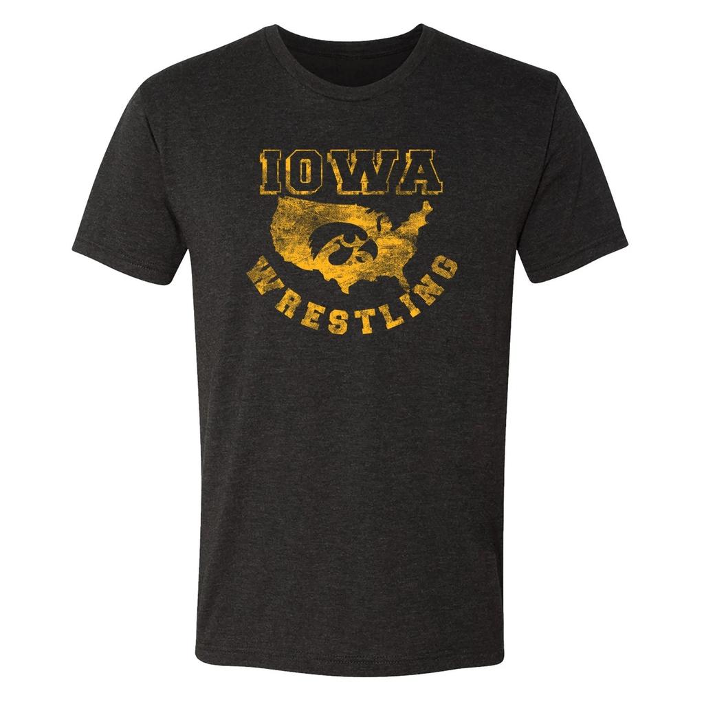 Iowa Hawkeyes America Wrestling University Triblend T Shirt - Vtg Black