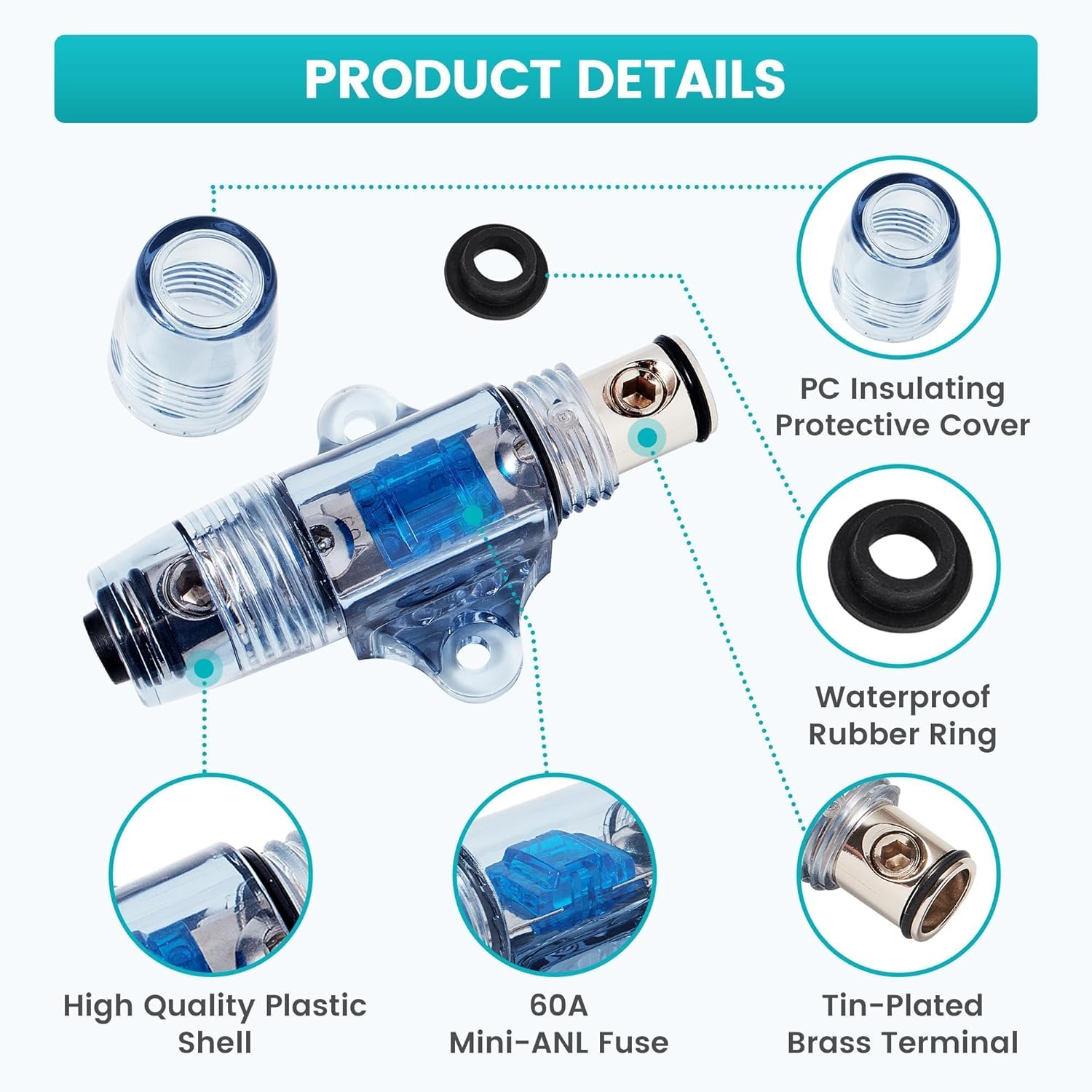 NuIth 60 AMP Inline Mini ANL Fuse Holder, 4/6/8 Gauge in 4/6/8 Gauge Out Power Fuse Holder for Car Audio Subwoofer Amplifier Battery Protection