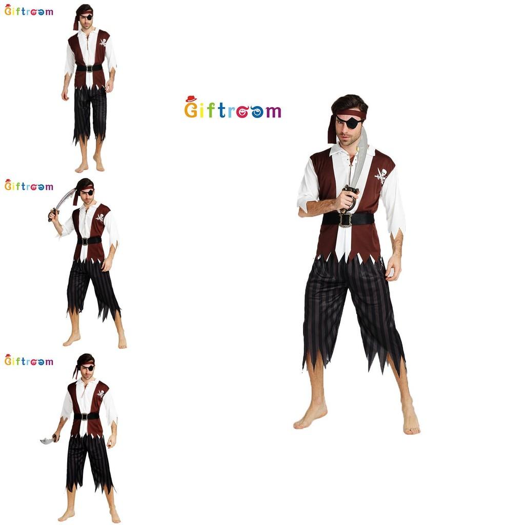 Quality Polyester Fabric Pirate Costume With Beard And Belt For Mens Celebrations Halloween