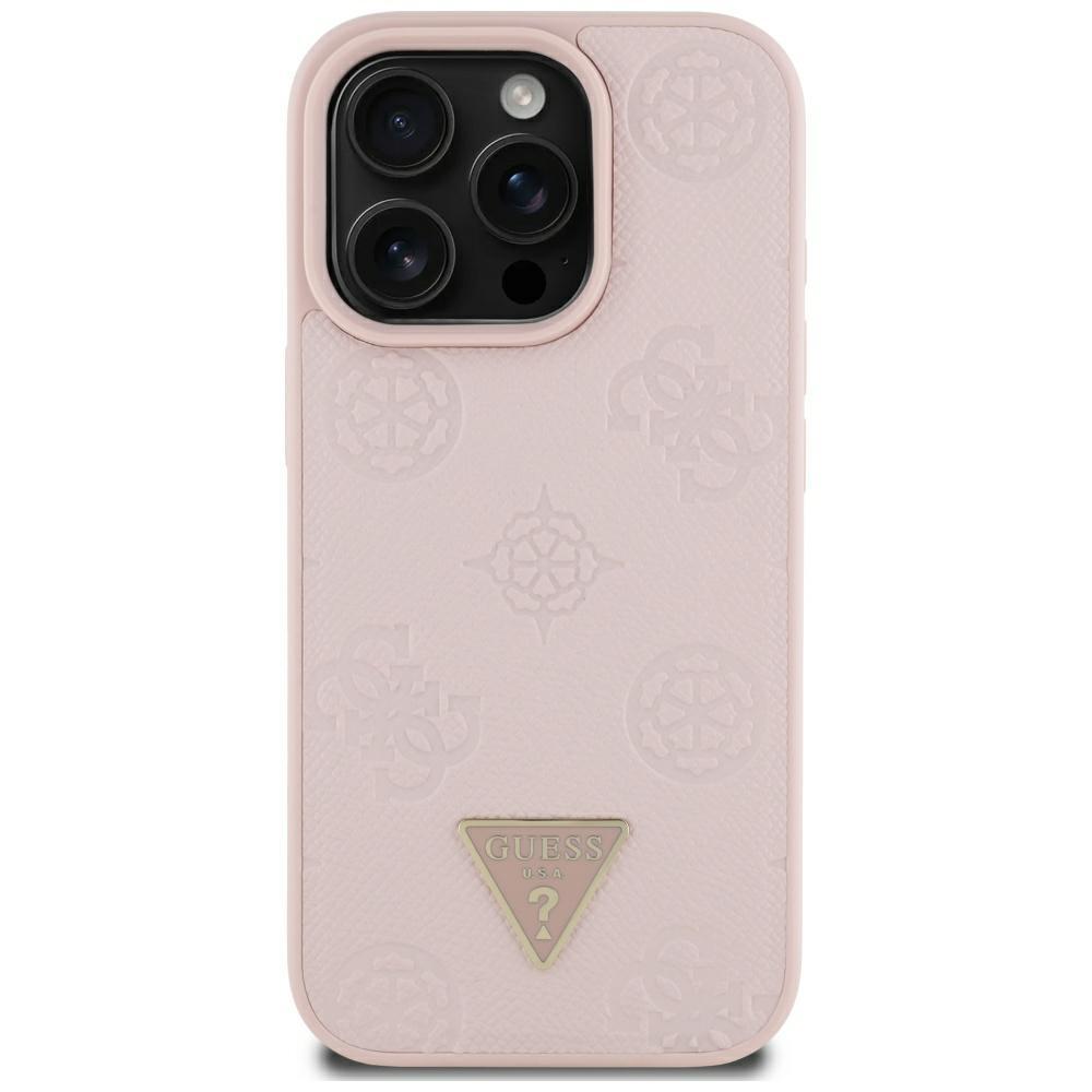 Etui Guess Grained Hot Stamp Peony       Triangle Logo Magsafe Do Iphone 16 Pro Max Różowy