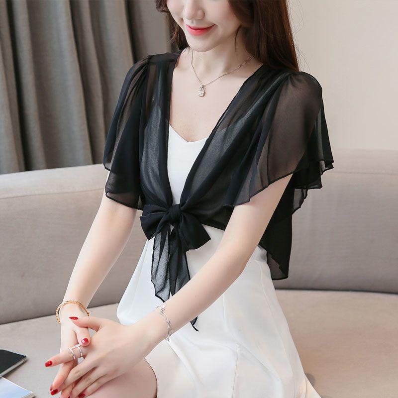 Korean Style Chiffon Shawl Cardigan - Short Sleeve, Lightweight, Versatile Sun Protection Outerwear for Women
