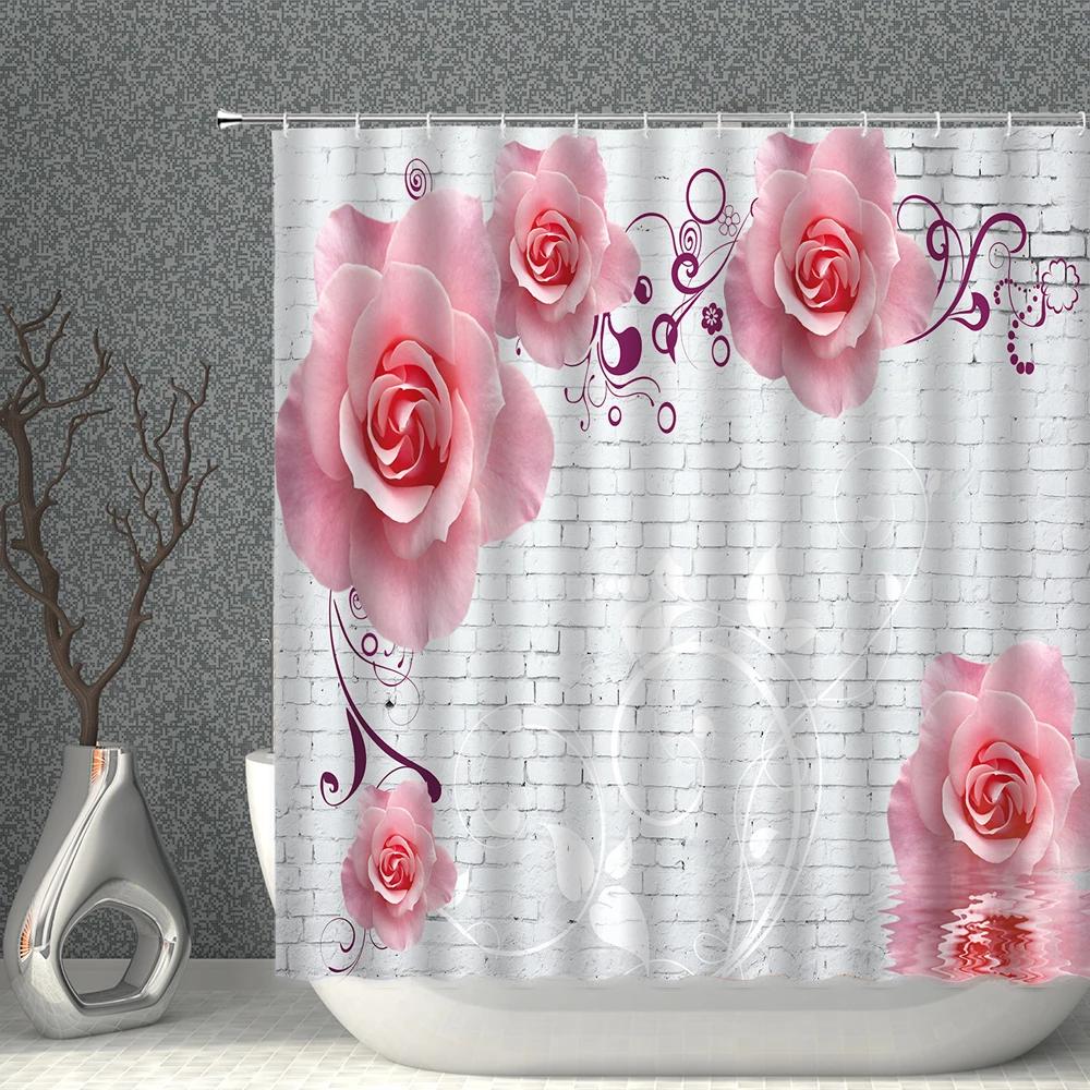 

Rose Flower Red Yellow Green Pink Pretty Elegant Home Decoration Polyester Shower Curtain Waterproof Bathroom With Hooks W90XH180cm