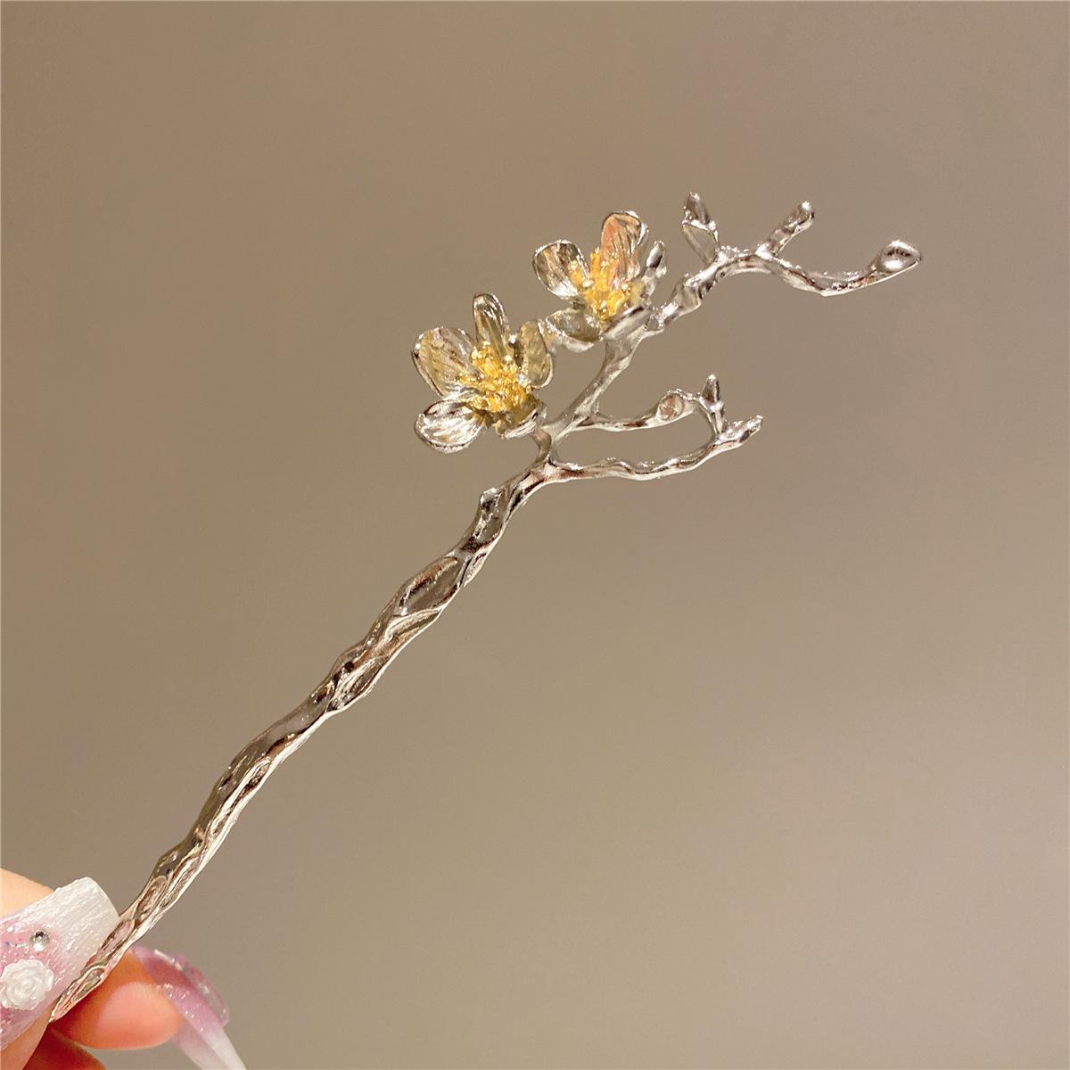 

Новые шпильки для волос в китайском стиле из жидкого металла с цветками персика для женщин, аксессуар для прически Ханфу, ювелирное изделие, заколка для волос, игла для волос