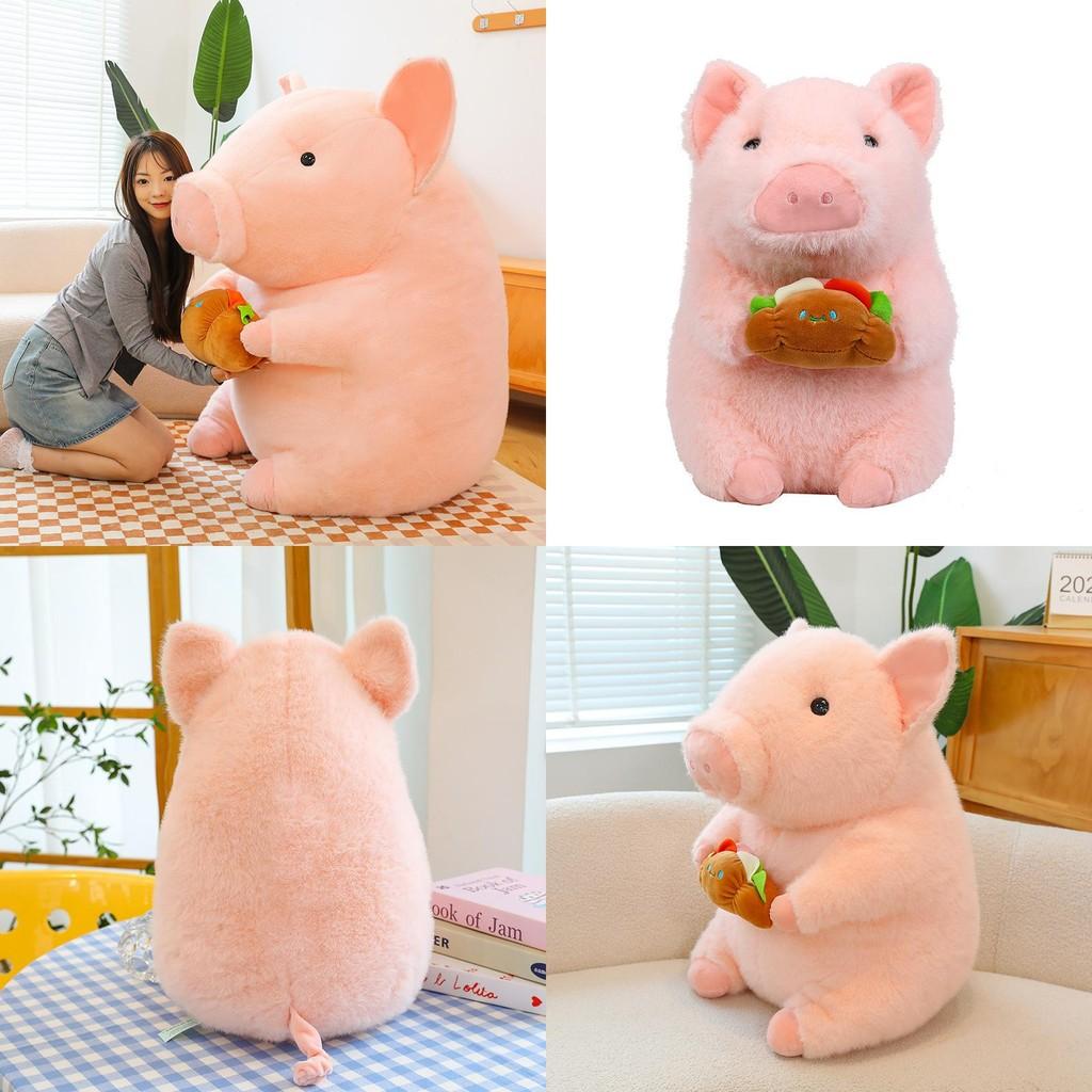 Adorable Pink Hamburger Dudu Pig Plush Toy Soft Cuddly Stuffed Doll For Girls