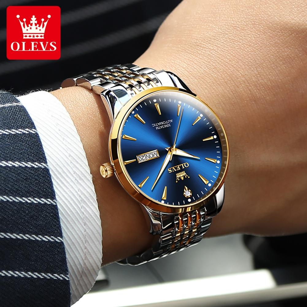 OLEVS 6635 Herrenuhr Automatikwerk Mechanische Armbanduhr Kalender Original Echte Uhr