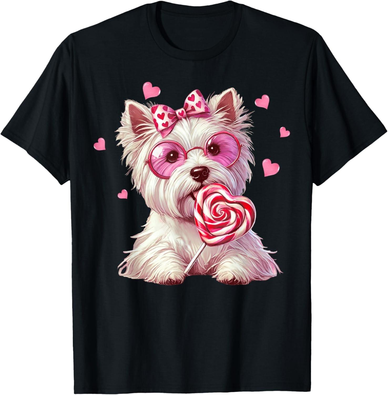 Westie Dog Valentines Day Dog Mom Westie Dad Candy Sucker T-Shirt for Men Women S разноцветный