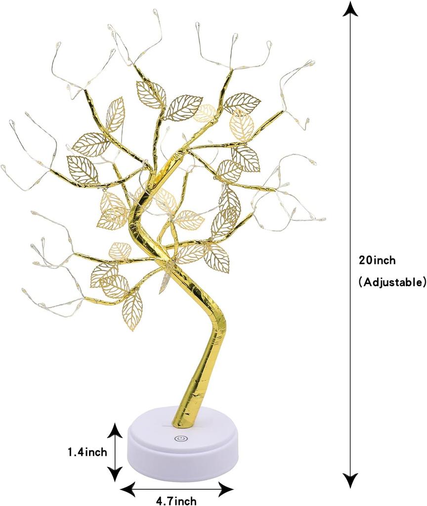 Tabletop Bonsai Tree Lights DIY LED Artificial Tree Lamp Battery/USB Operated Night Light for Room Decor Home 72LED Golden Leaf