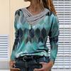 Women Tie-dye  Printed  Embroidery Collar Long Sleeve Pullover Blouse Tops