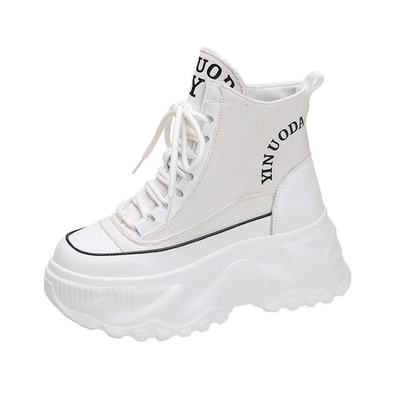 

Модные женские кроссовки на высокой платформе, дышащая кожаная обувь, 2025 осень, женские клинья, повседневная обувь для женщин, спортивная обувь для папы, 8 см 37 белый