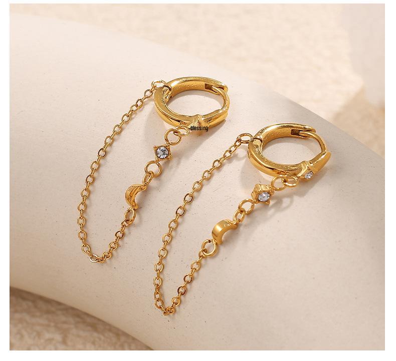 Elegant 18K Gold-Plated Zircon Ear Clips: European-American Style Stainless Steel Earrings