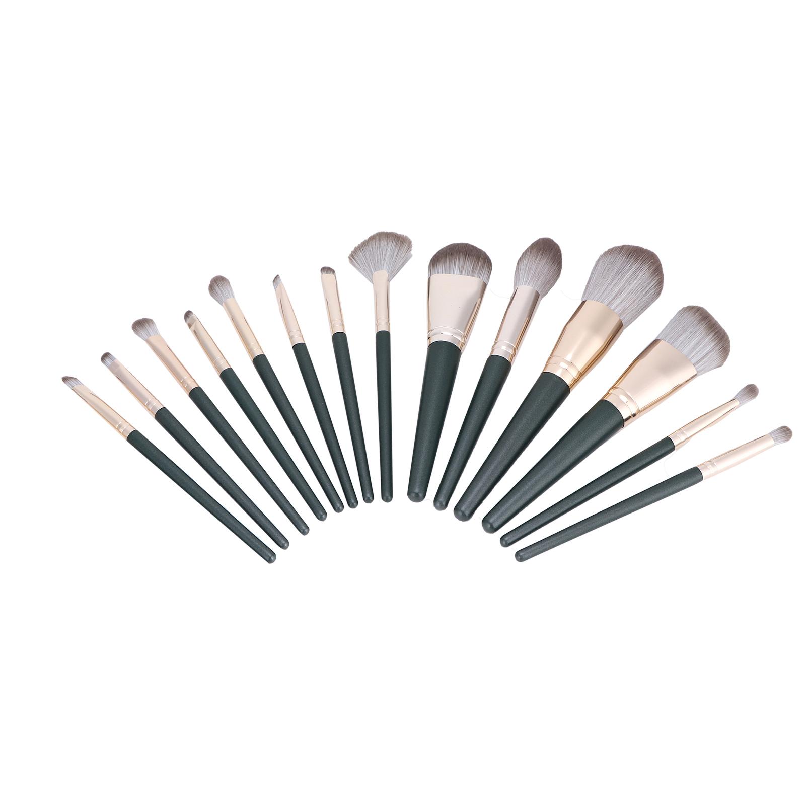 

Набор из 14 кистей для макияжа Темно-зеленый для начинающих Косметическая пудра Румяна Тени для век Инструмент для растушевки