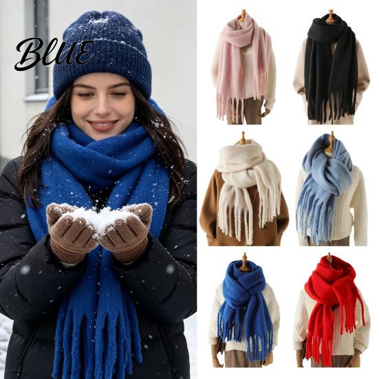 Versatile Winter Accessory Tassels Women Rabbit Velvet Thickened Imitation for Outdoor Scarf with Solid Color