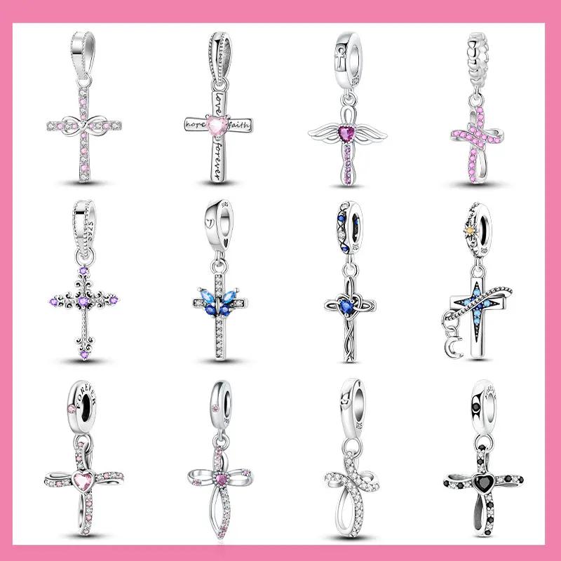 Elegante Klassische Kupfer Heiliger Engel Kreuz Anhänger Perlen Anhänger Für Frauen Passend Für Original Armbänder Diy Schmuck Geschenk
