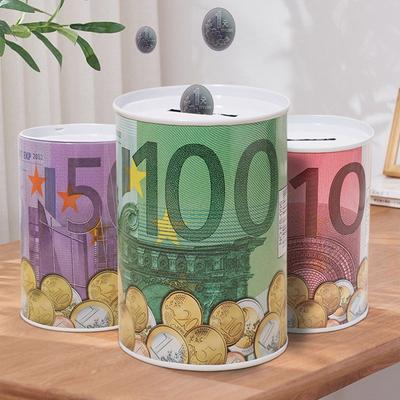 Euro Dolar Yuvarlak Kumbara Metal Silindir Para Kutusu Çocuk El Sanatı Bozuk Para Kutusu Modern Basit Teneke Kumbara