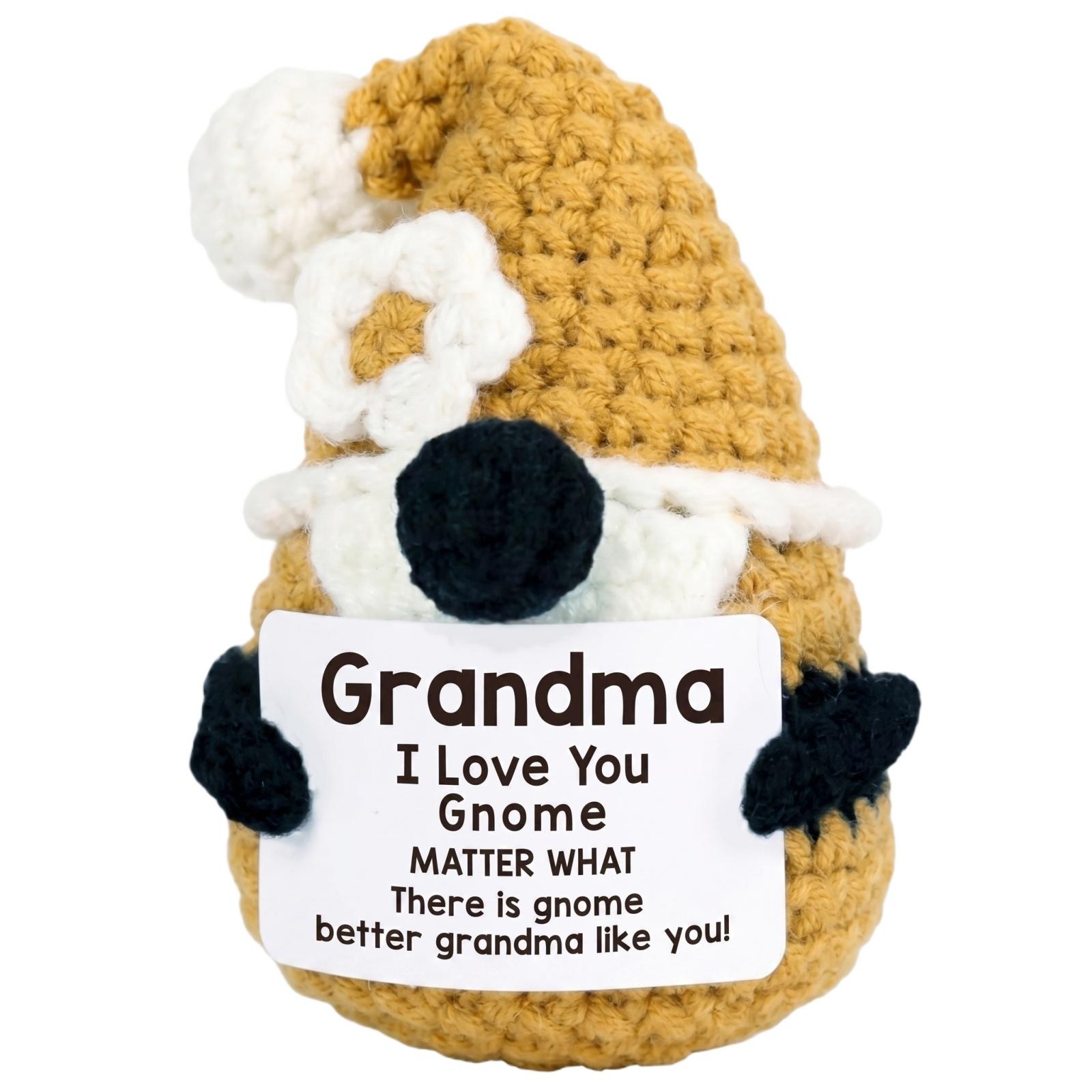 

Handmade Knitted Gnome Doll with Inspirational Message for Home Office Desk Decoration Gift for Friends Family Colleagues Shelf Ornament One Size