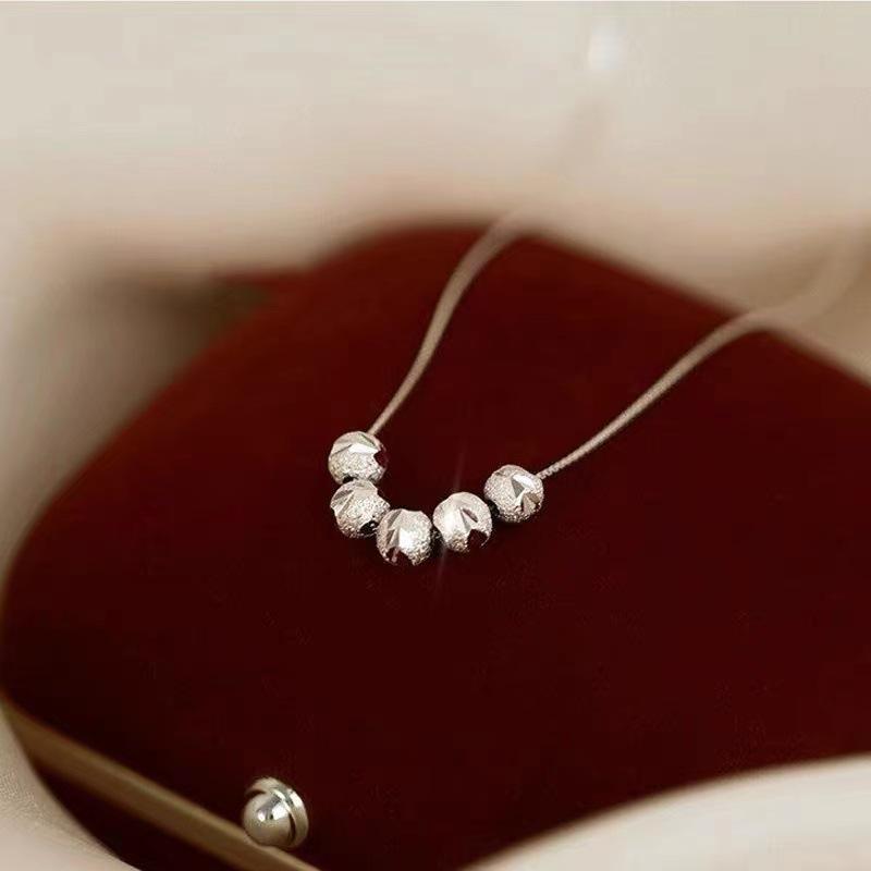 Five Blessings Silver-Plated Necklace: Heart & Flower Lucky Beads, Elegant Women s Design