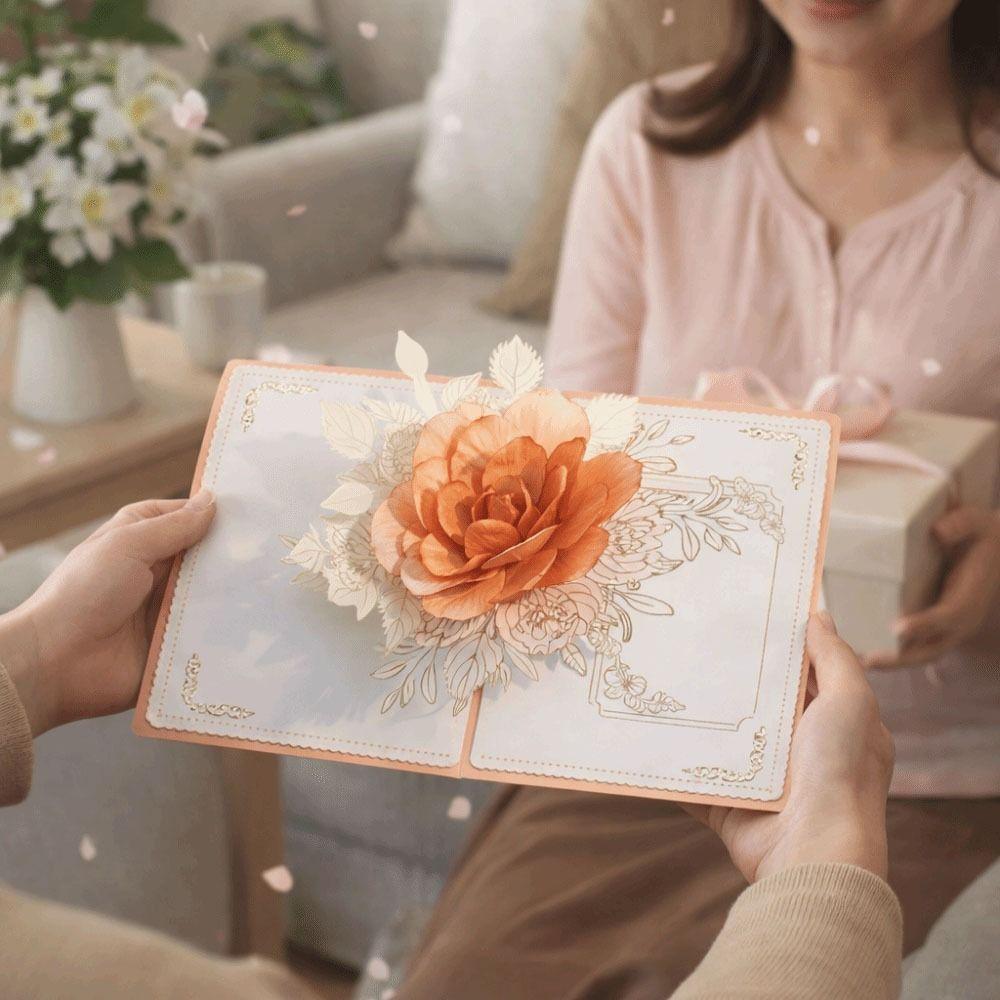 Paper Sculpture 3D Flower Greeting Card Elegant Romantic Wedding Card  Valentines Day