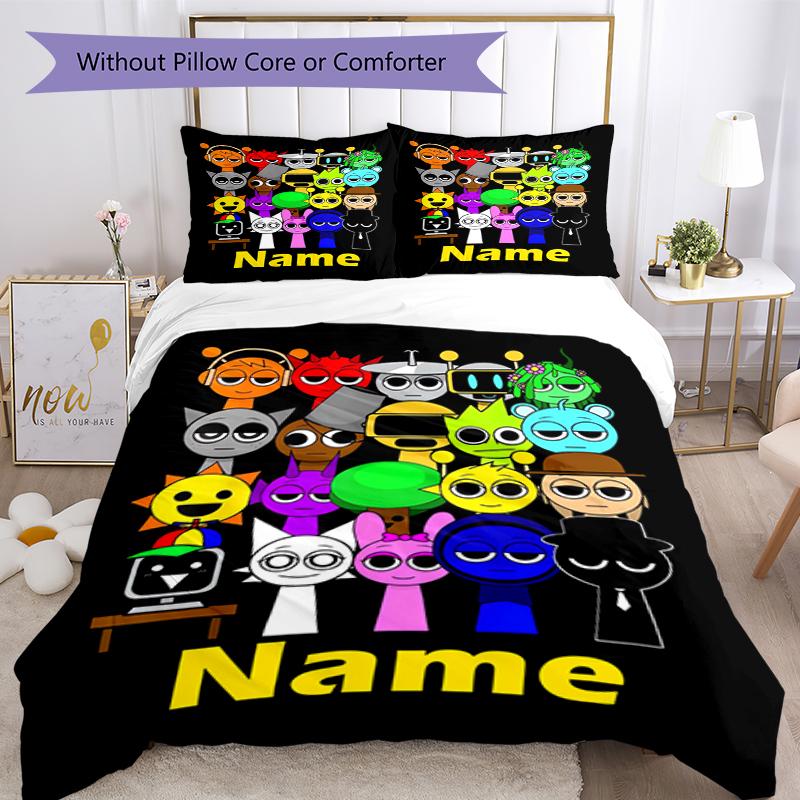 3pcs Custom Name Sprunki Bedding Set Duvet Cover Closure Includes 1 Duvet Cover & 2 Pillowcases, Soft and Comfortable for All Seasons.