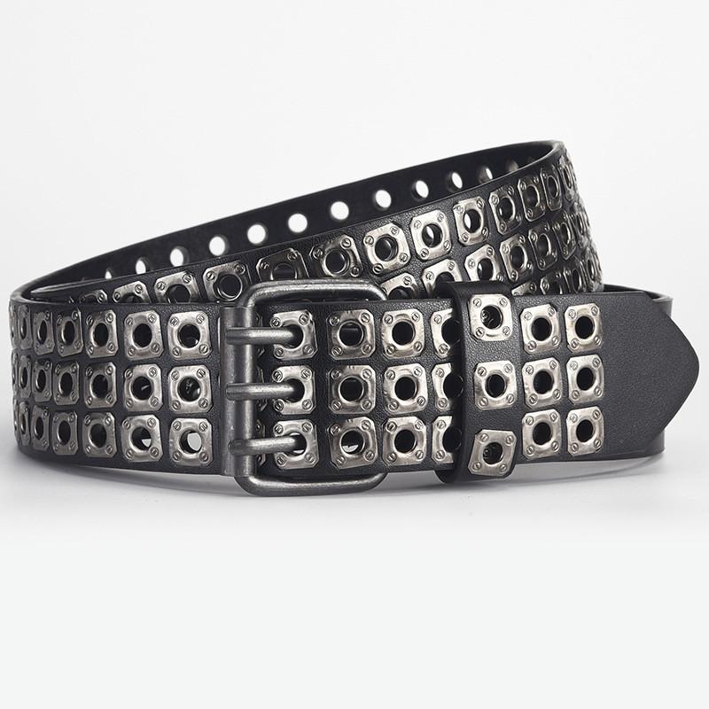 Unique And Stylish Pu Leather Belt With Rivets And Eyelets For Men And Women