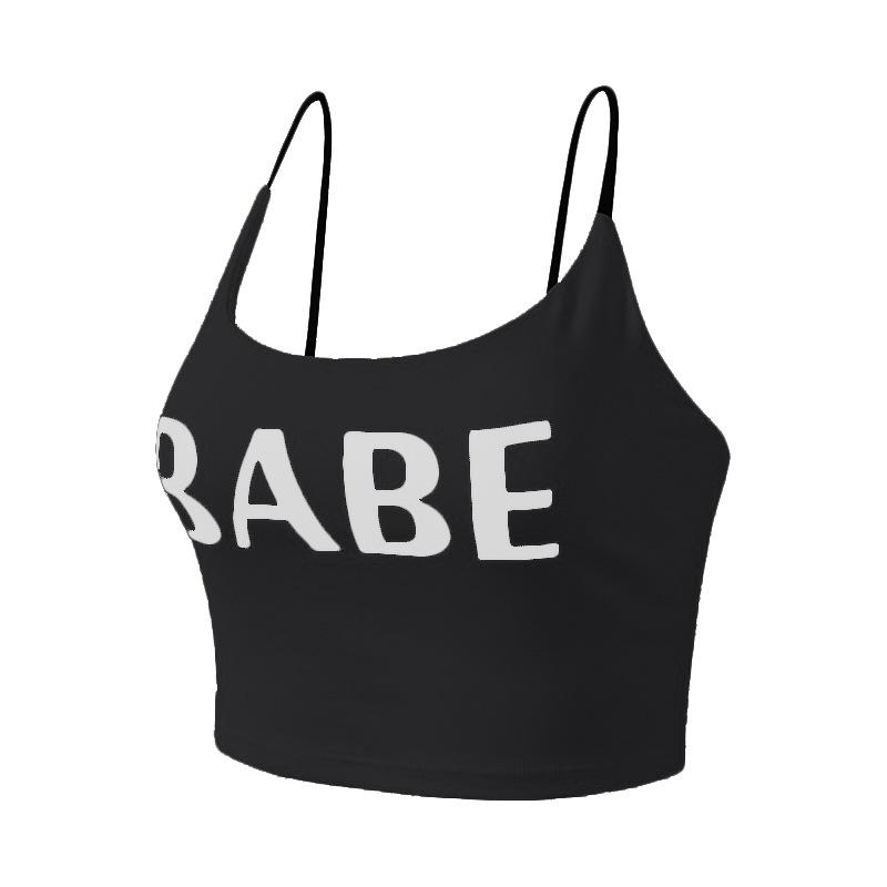 

Женская майка с надписью: Ударопрочный спортивный бюстгальтер на тонких бретелях для бега, йоги и фитнеса Large чёрный