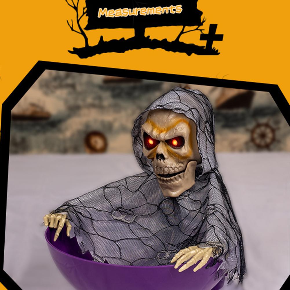 Halloween Dekoration Elektrische Frucht Süßigkeiten Schüssel Beleuchtet Sensorisch Schwingend und Sprechend Elektrisches Skelett Spielzeug