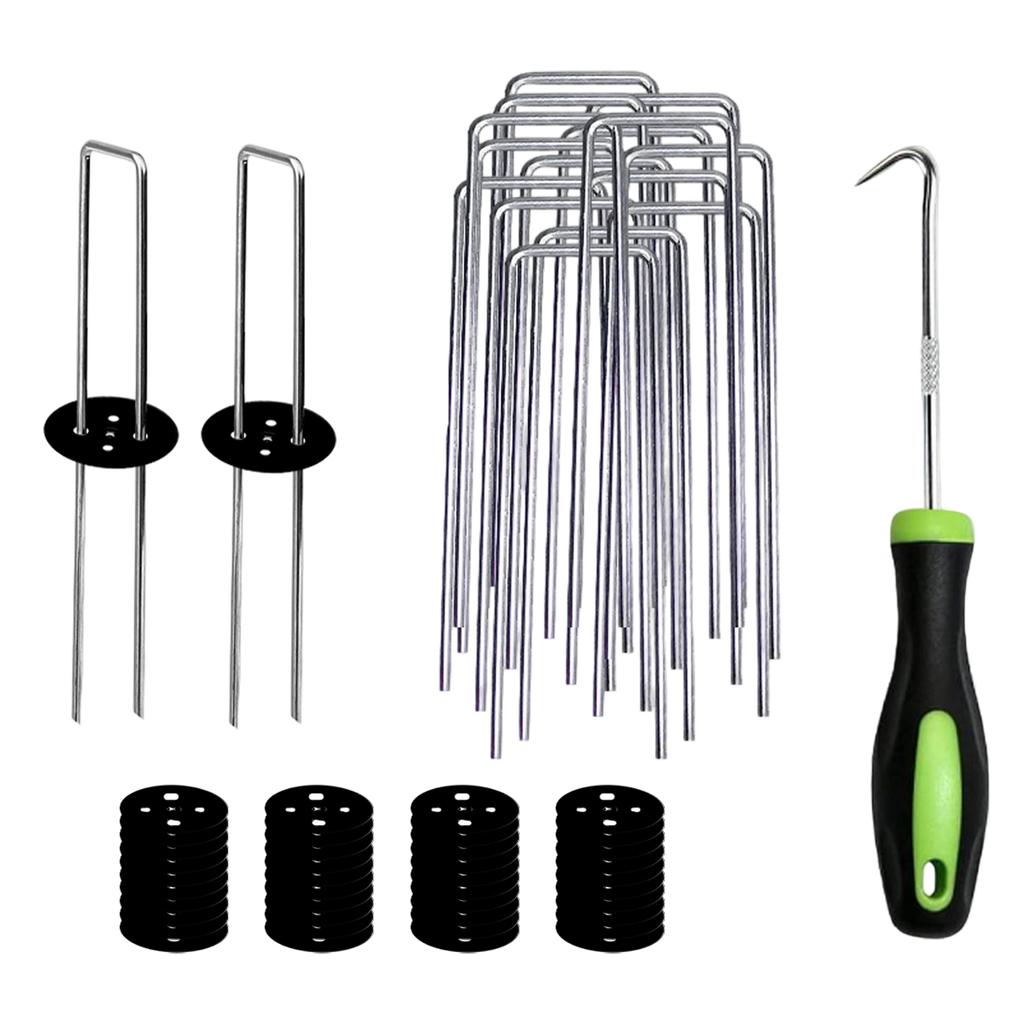 U Shaped Landscape Staples with Washer Caps for Garden Lawn Securing Metal Stakes for Turf Anchoring and Ground Cover Fixing