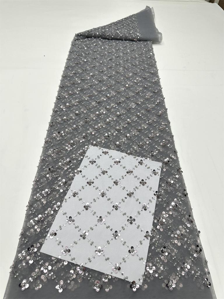 Gold African Tulle Lace Fabric 2025 French Net Sequins Fabric Sewing Embroidery With Beads Lace Tulle Mesh Nigeria Dress 5 Yards